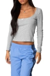 Edikted Mora Lace Trim Knit Top In Gray Melange