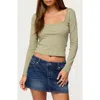 Edikted Mora Lace Trim Knit Top In Green