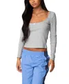 Edikted Mora Lace Trim Knit Top In Gray Melange