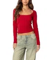 Edikted Mora Lace Trim Ribbed T Shirt In Red