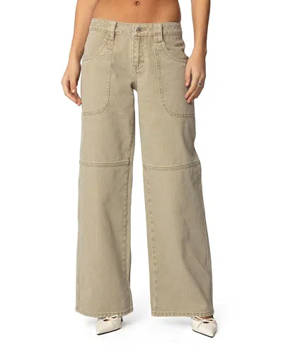 EDIKTED MORGAN LOW RISE CARPENTER JEANS IN LIGHT-BROWN