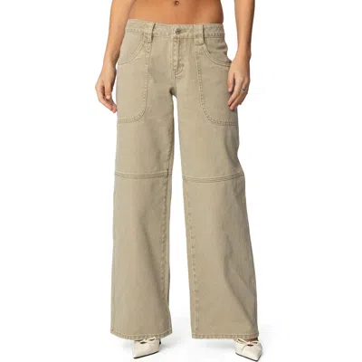 Edikted Morgan Low Rise Wide Leg Carpenter Jeans In Light-brown
