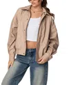 Edikted Mori Oversize Faux Leather Jacket In Beige