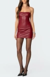 Edikted Moss Strapless Faux Leather Corset Minidress In Burgundy
