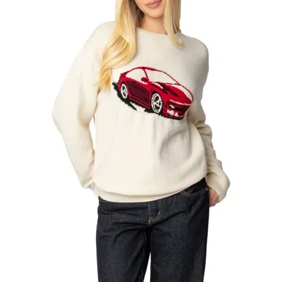 Edikted Motor Medley Graphic Crewneck Sweater In Cream