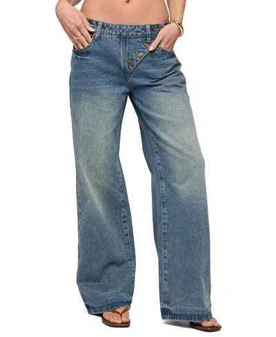 Edikted Moxlan Slanted Button Low Rise Baggy Jeans In Blue