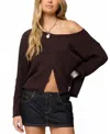 Edikted Moyra One Shoulder Knit Sweater In Brown