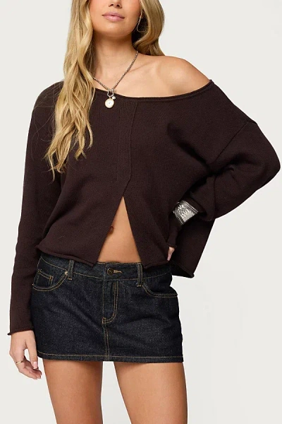 Edikted Moyra Off Shoulder Knit Top In Brown, Women's At Urban Outfitters