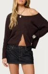 Edikted Moyra One Shoulder Knit Sweater In Brown
