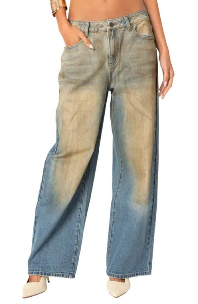 Edikted Muddy Wash Wide Leg Jeans In Blue-washed