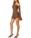 Edikted Mya Long Sleeve Off The Shoulder Lace Minidress In Brown