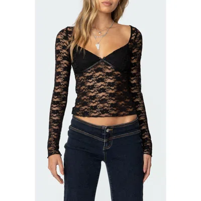 Edikted Mykonos Sheer Lace Crop Top In Black