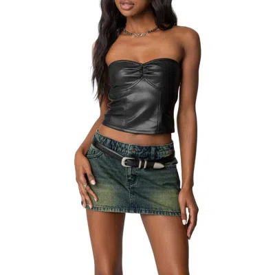 Edikted Myleigh Faux Leather Strapless Crop Top In Black
