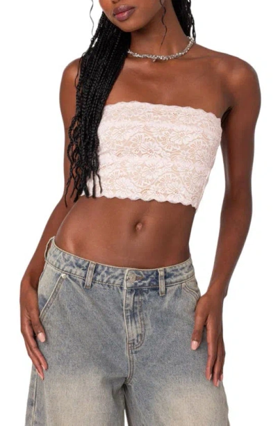 Edikted Nadine Lace Crop Tube Top In Light Pink