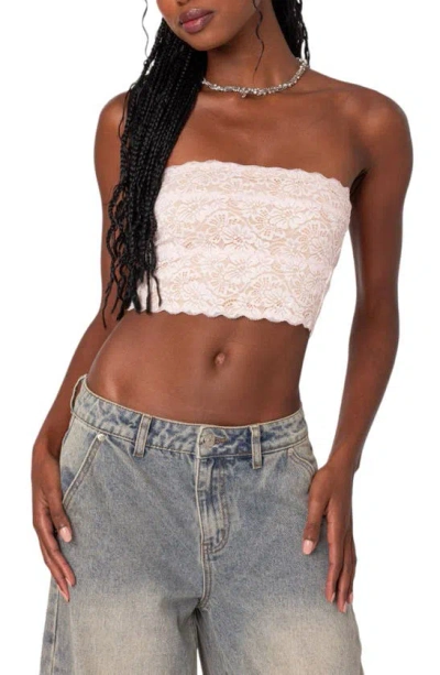 Edikted Nadine Lace Crop Tube Top In Light-pink