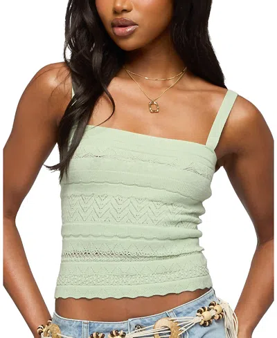 Edikted Naia Pointelle Knit Tank Top In Green