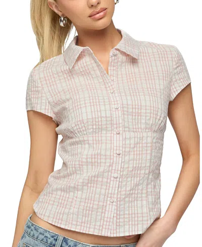 Edikted Naiah Plaid Short Sleeve Tailored Button-up Shirt In Multi