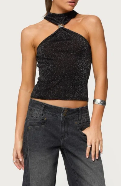 Edikted Nalia Ring Glitter Knit Sleeveless Sweater In Black