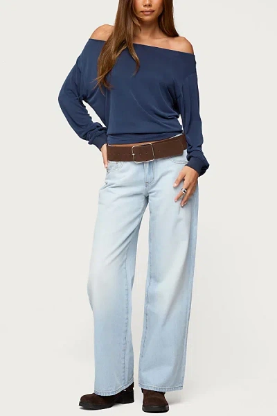 EDIKTED NANNIE OFF SHOULDER OVERSIZED TOP IN NAVY, WOMEN'S AT URBAN OUTFITTERS