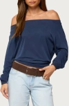 Edikted Nannie Off Shoulder Oversized Top In Blue