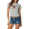 Shop Edikted Narla Leopard Print Star Stretch Cotton T-shirt In Gray-melange