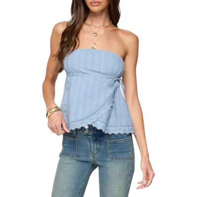 Edikted Narnie Striped Strapless Wrap Top In Blue