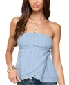 Edikted Narnie Striped Strapless Wrap Top In Blue
