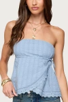 Edikted Narnie Striped Strapless Wrap Top In Blue
