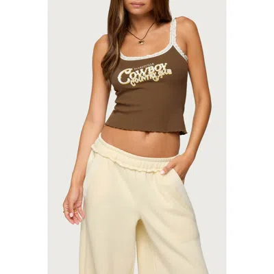 Edikted Nashville Cowboy Graphic Crop Tank In Brown