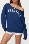 Edikted Nashville Oversize Off The Shoulder Sweatshirt In Blue