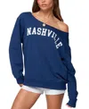 Edikted Nashville Oversize Off The Shoulder Sweatshirt In Blue