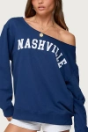 Edikted Nashville Oversized Wide Neck Sweatshirt In Navy, Women's At Urban Outfitters In Blue