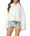 Edikted Nathalie Crop Faux Fur Jacket In White