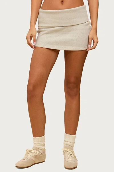 Edikted Nayel Fleece Foldover Mini Skirt In Gray/melange, Women's At Urban Outfitters In Neutral
