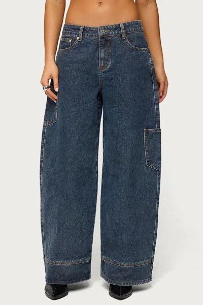 Edikted Nea Pocket Low Rise Wide Leg Jeans In Blue