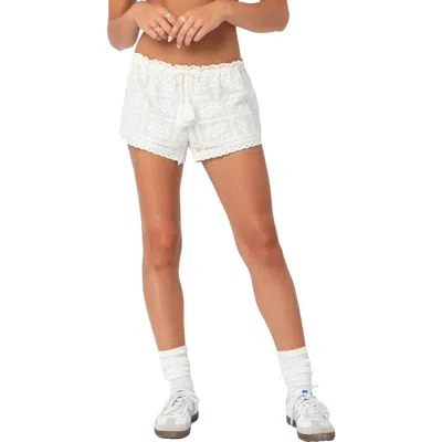 Edikted Needlepoint Lace Drawstring Shorts In White