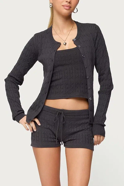 Edikted Nella Cable Knit Shorts In Dark/gray, Women's At Urban Outfitters In Black