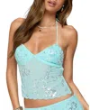 Edikted Nelley Backless Beaded Sequin Chiffon Top In Blue