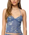 Edikted Nelley Backless Beaded Sequin Chiffon Top In Blue