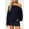 Edikted Nellie One-shoulder Cable Stitch Sweater In Blue