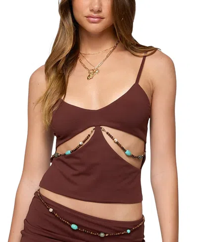 Edikted Neri Bead Cut Out Tank Top In Brown
