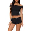 EDIKTED EDIKTED NERIAH GROMMET TRIM OFF THE SHOULDER CROP TOP