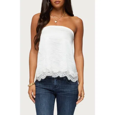 Edikted Netta Lacey Strapless Satin Effect Top In White