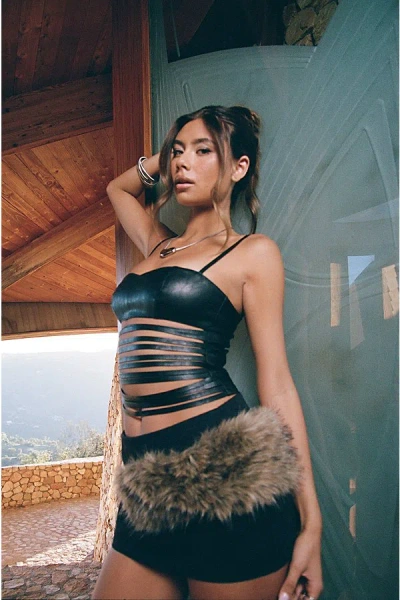 Edikted Nia Cutout Shredded Faux Leather Top In Black, Women's At Urban Outfitters