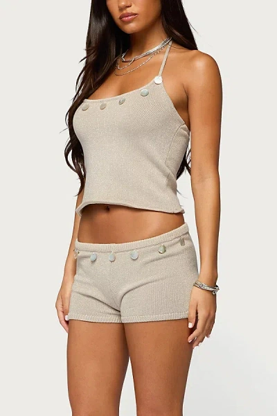 Edikted Nicca Iridescent Knit Shorts In Beige, Women's At Urban Outfitters In Gray