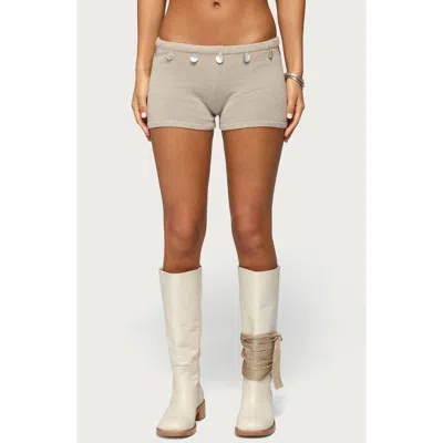 Edikted Nicca Iridescent Metallic Knit Shorts In Gray