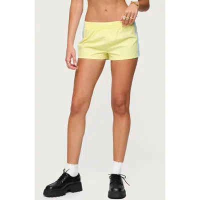 Edikted Nikki Low Rise Side Stripe Nylon Shorts In Green