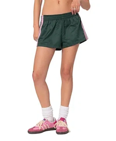 Edikted Nikki Stripe Nylon Shorts In Dark-green