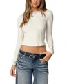 Edikted Nikola Ribbed Boat Neck Top In Cream