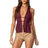 Edikted Nikole Split Front Backless Halter Top In Burgundy